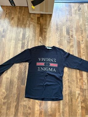 Topman Black Long Sleeve Graphic 'ENIGMA' Tee with Red Stripe